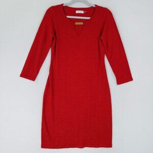 Calvin Klein Dress Womens Medium Red Knit Sheath Knee Length Classic Cocktail